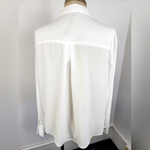 NWT Haute Monde Women's White Ruffled Sheer Button Front Blouse Shirt Top, sz LG - Picture 3 of 12